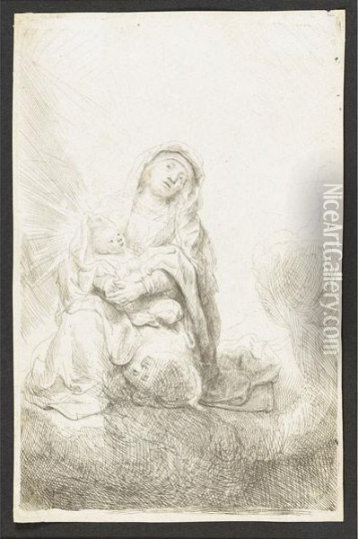 The Virgin And Child In The Clouds Oil Painting - Rembrandt Van Rijn