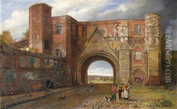 The Abbey Gateway, Reading, Berkshire Oil Painting - Reverend Thomas James Judkin