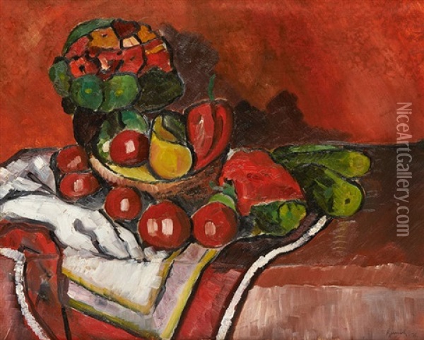 Table Garnie De Fruits Oil Painting - Henri Ramaeker