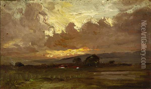 Landscape And Clouds At Sunset Oil Painting - William Keith