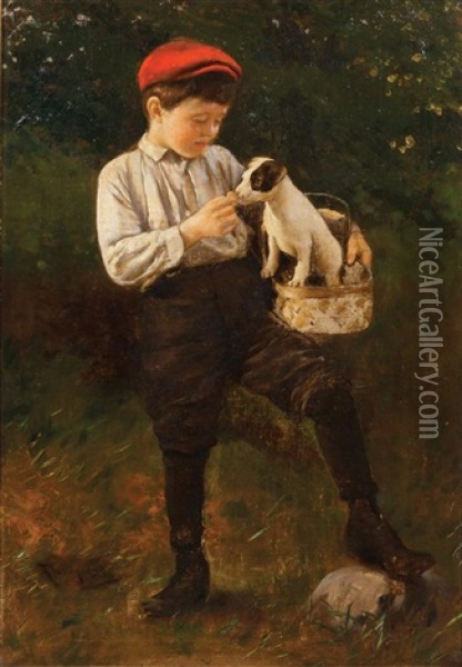 A Boy And His Dog Oil Painting - Karl Witkowski