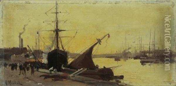 Vue D'un Port Oil Painting - Eugene Galien-Laloue