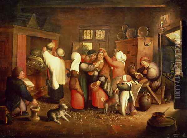 Peasant Wedding Oil Painting - Marten Van Cleve
