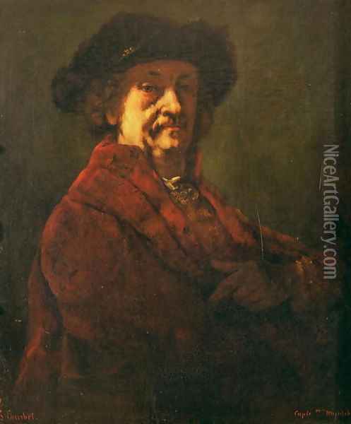 Copy of a Rembrandt Self Portrait, 1869 Oil Painting - Gustave Courbet
