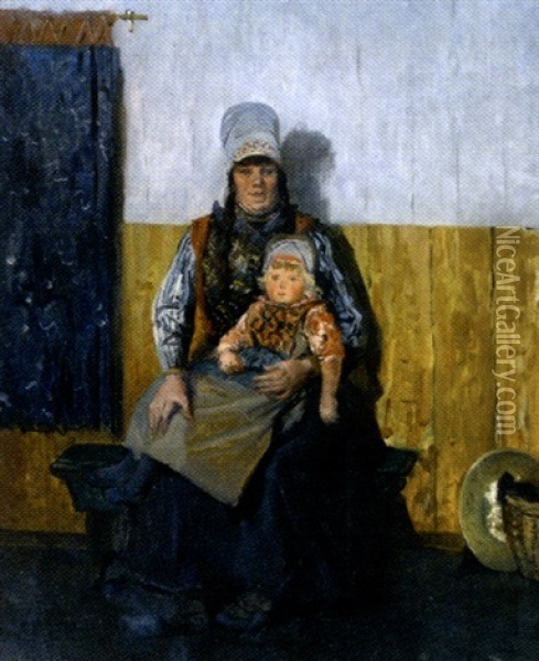 Femme De Pecheur En Hollande Oil Painting - Edmond Louis Dupain