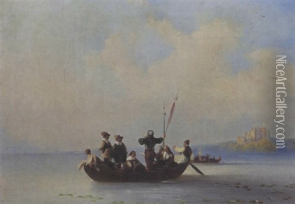 Elegant Figures In A Boat Accompanying A Lady Oil Painting - Olga Nikolajewna von Wuerttemberg