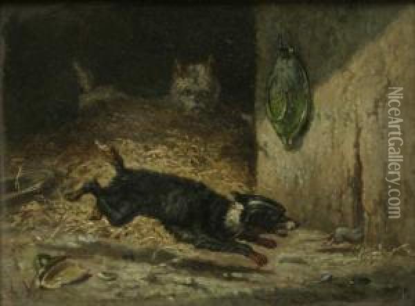 Deux Chiens Ratiers Oil Painting - Vincent de Vos