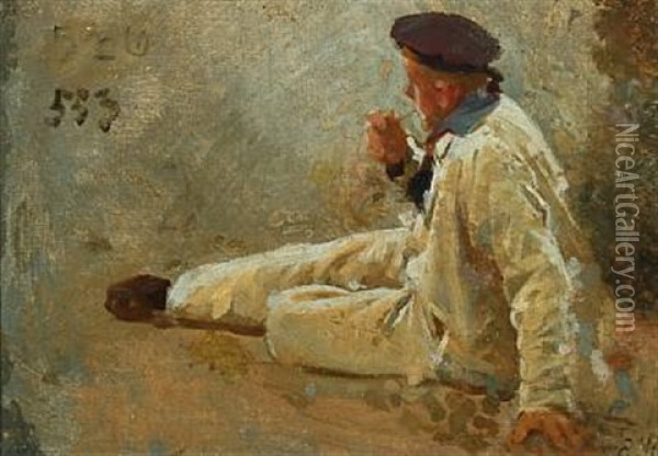 Portrait Of A Resting Sailor Oil Painting - Erik Ludwig Henningsen