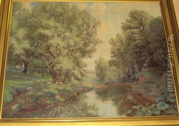 The Banks Of The Bollin In Summertime Oil Painting - A. Clark