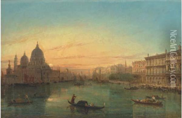 Gondolas On The Grand Canal At Sunset Oil Painting - William Haines