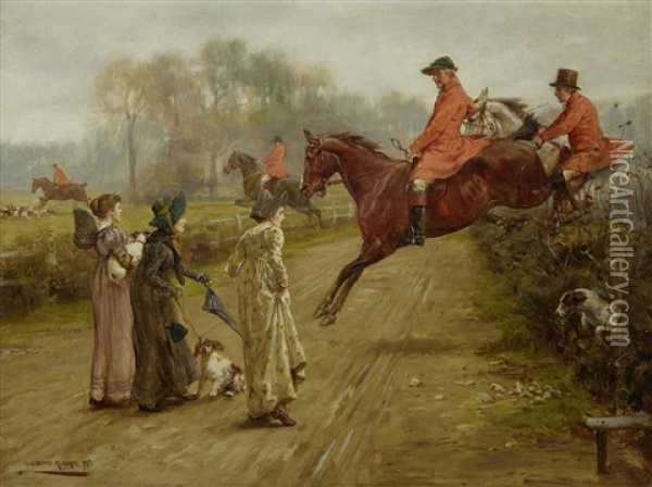 Watching The Hunt Oil Painting - George Goodwin Kilburne