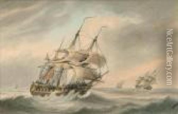 A Brisk Gale: Aneast Indiaman Oil Painting - Samuel Atkins