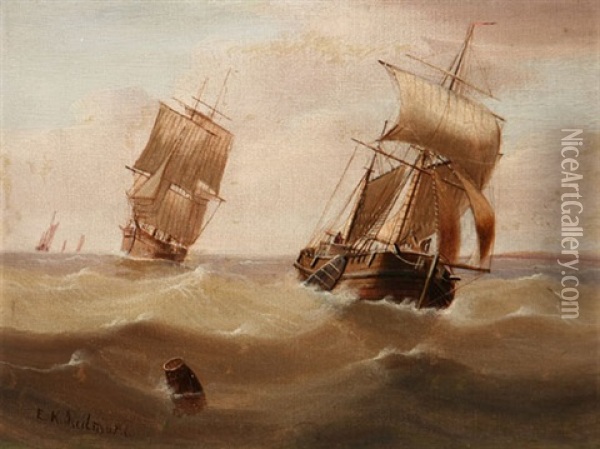Ships At Sea (2 Works) Oil Painting - Edward King Redmore