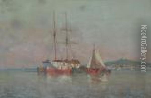 Primeras Maniobras En El Puerto De Montevideo Oil Painting - Manuel Larravide