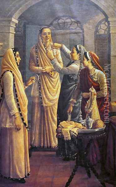 Decking the Bride Oil Painting - Raja Ravi Varma