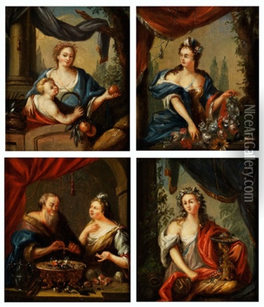 Die Vier Jahreszeiten (4 Works) Oil Painting - Pieter Cornelisz van Slingeland