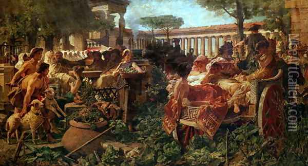 A Pythagorean School invaded by Sybarites, 1887 Oil Painting - Michele Tedesco