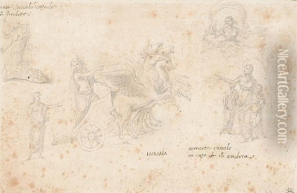 Phaeton Driving The Chariot Of The Sun And Four Other Studies After The Antique Oil Painting - Pirro Ligorio