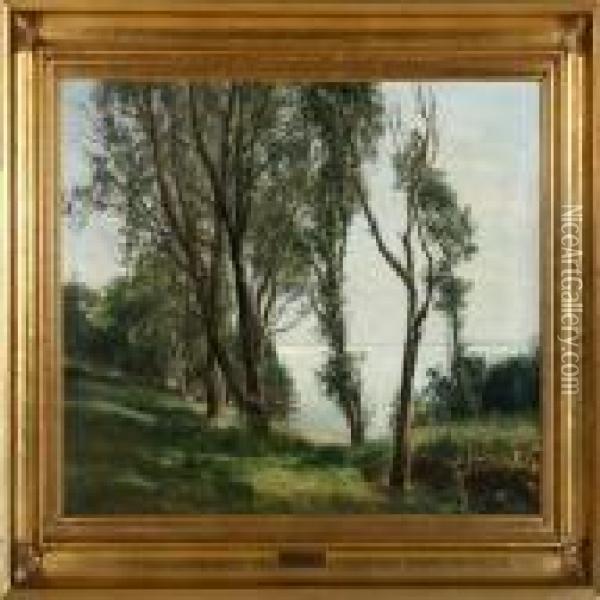 View Of The Sea Through Trees Oil Painting - Janus Andreas La Cour