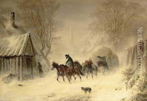 Mail-coach In The Snow Oil Painting - Hermann Kauffmann