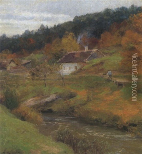 Herbstlandschaft Mit Bauernhaus Oil Painting - Hugo Darnaut