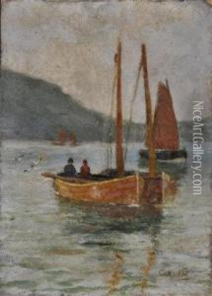 Fishing Boats Oil Painting - Colin Hunter