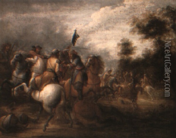 A Cavalry Engagement Oil Painting - Lambert de Hondt
