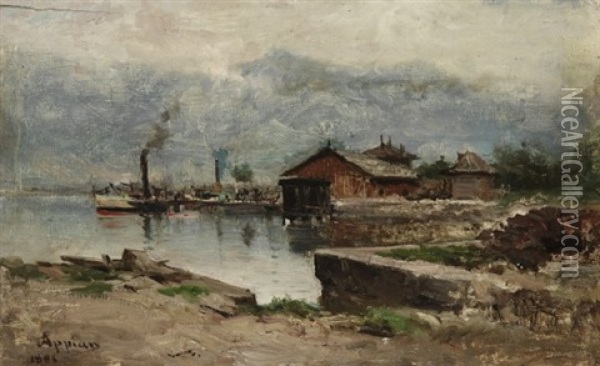 La Gare De Bouveret, Lac De Geneve Oil Painting - Adolphe Appian