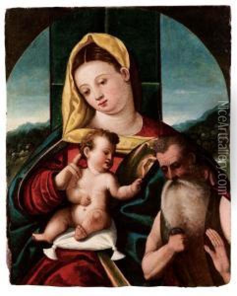 Madonna Con Bambino E San Girolamo Oil Painting - Francesco Rizzo Da Santacroce
