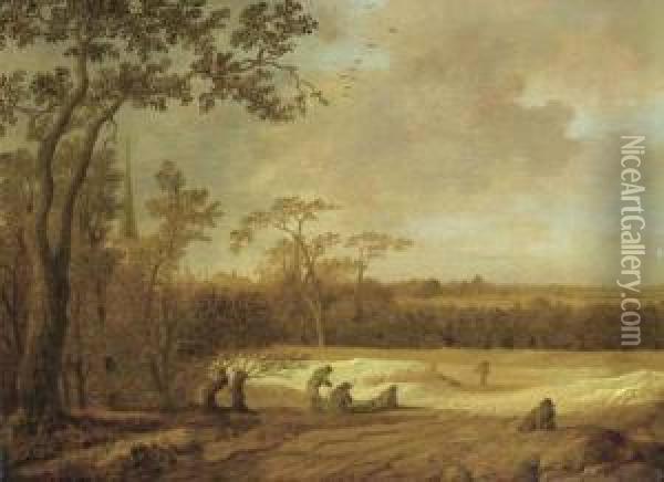 Landscape With Travellers. Oil Painting - Anthony Jansz. Van Der Croos