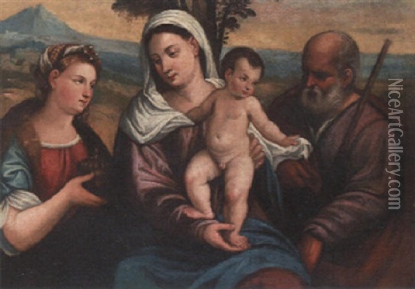 The Holy Family With Mary Magdalen Oil Painting - Jacopo Palma il Vecchio