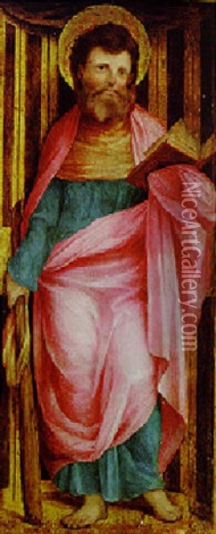 Saint James The Less Standing In A Niche Oil Painting -  Romanino (Girolamo Romani)