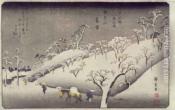 Evening Snow on the Asuka Mountain from Eight Views of Environs of Edo Oil Painting - Utagawa or Ando Hiroshige