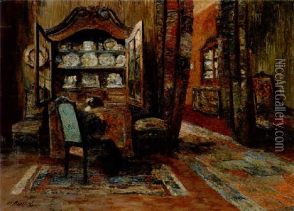 Interior Med Kvinna Oil Painting - Paul Barthel