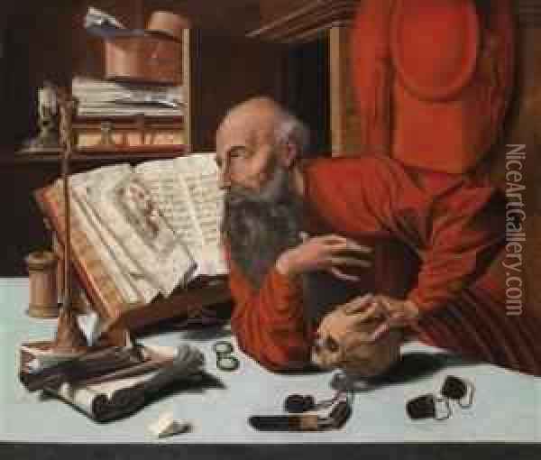 Saint Jerome In His Study Oil Painting - Marinus Van Reymerswale