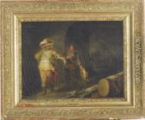 An Officer And Soldiers In A Guardroom Oil Painting - Franz Ferg