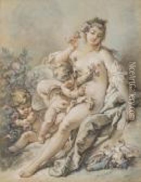 Venus Offrant Des Roses A Deux Amours Oil Painting - Francois Boucher