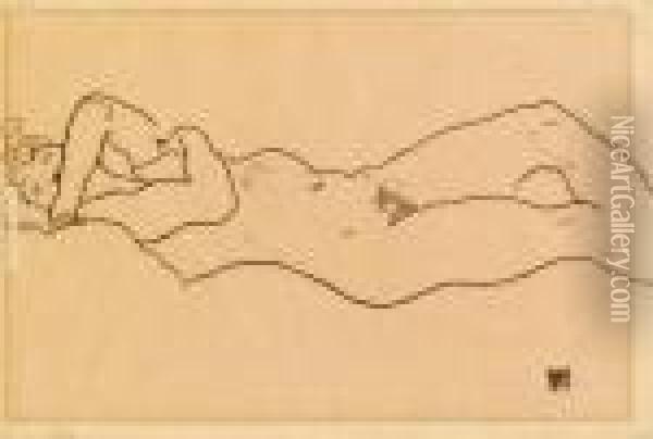 Liegender Weiblicher Akt Oil Painting - Egon Schiele
