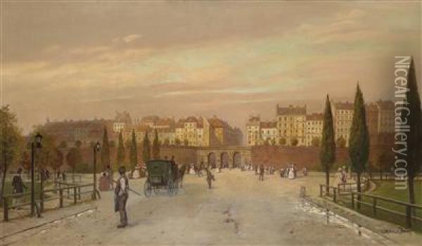 View From Glacis Towards The Schottentor Und Vienna's City Centre Oil Painting - George Drah