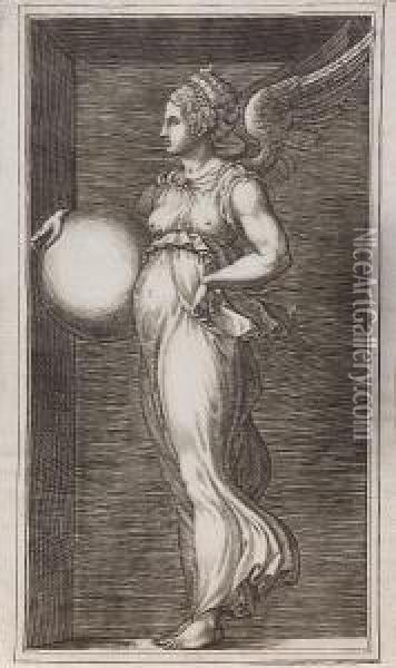Allegorical Figure Holding A Sphere Oil Painting - Giorgio Ghisi
