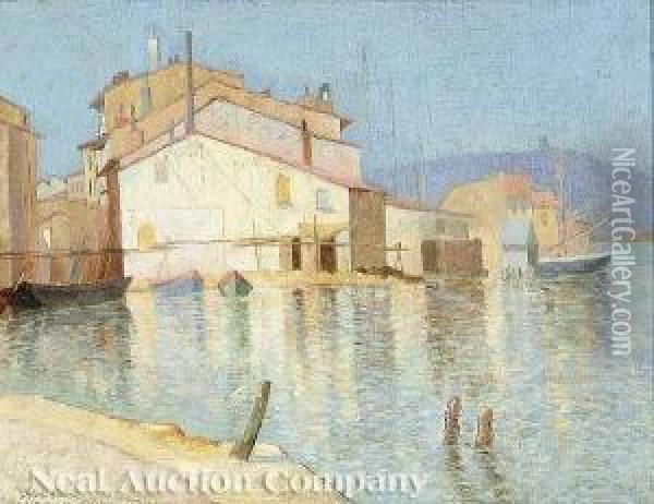 Harbor Scene Oil Painting - J. Ambrose Pritchard