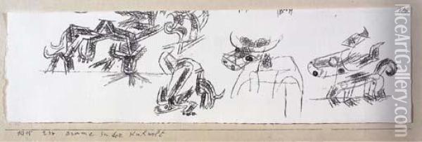 Drama In Der Kuhwelt Oil Painting - Paul Klee