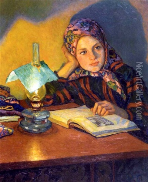 Lukeva Tytto (a Girl Reading) Oil Painting - Nikolai Petrovich Bogdanov-Bel'sky
