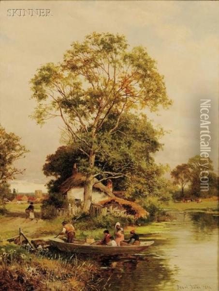 River Landscape Oil Painting - David Bates