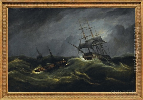 Moonlit Marine Scene Oil Painting - Samuel Walters