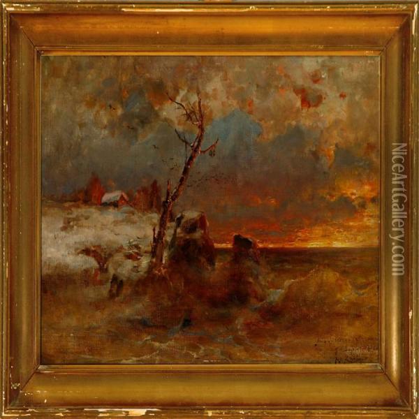 Acoastal Scenery At Sunset Oil Painting - Iulii Iul'evich (Julius) Klever