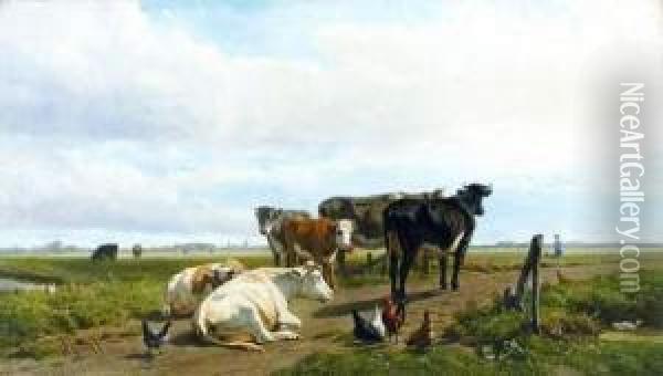 Polderlandschap Met Vee Oil Painting - Hendrik Savrij