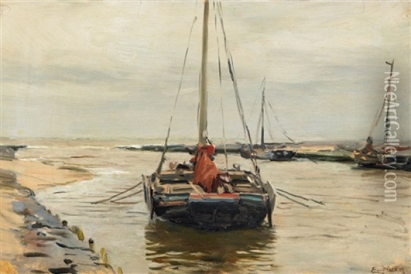 Fischerboote Im Hafen Oil Painting - Eugen Gustav Duecker