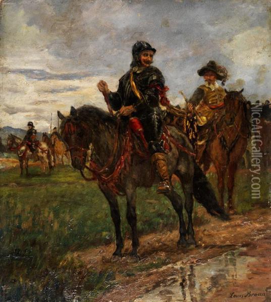 Geharnischte Reiter In Landschaft In Kostumen Oil Painting - Louis Braun