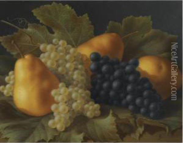 A Still Life With Pears And Grapes Oil Painting - Antoine Berjon
